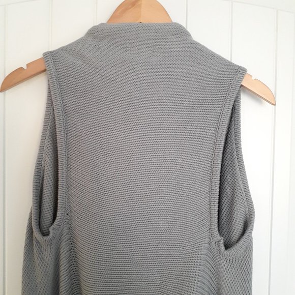 Pure Handknit Cotton Open Sweater Vest with Fringe Gray Size S/M - Picture 6 of 13